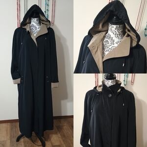 Vintage Gallery Beltless Hooded Lightweight Trench Coat Black & Taupe Size 14